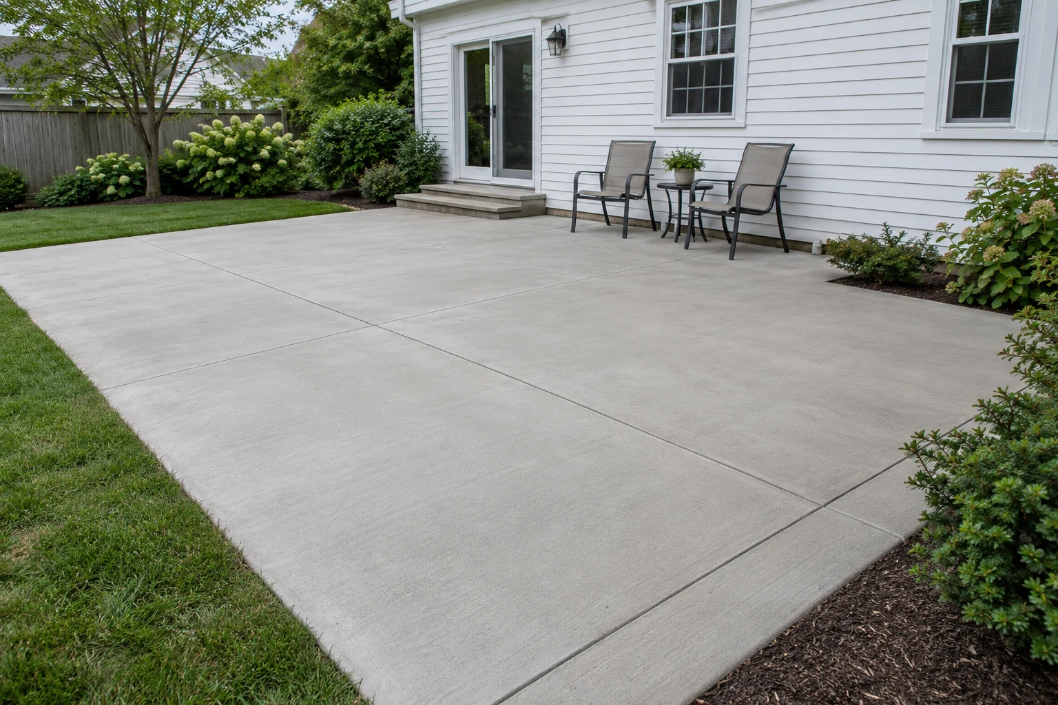 Design inspiration showing a finished concrete backyard patio